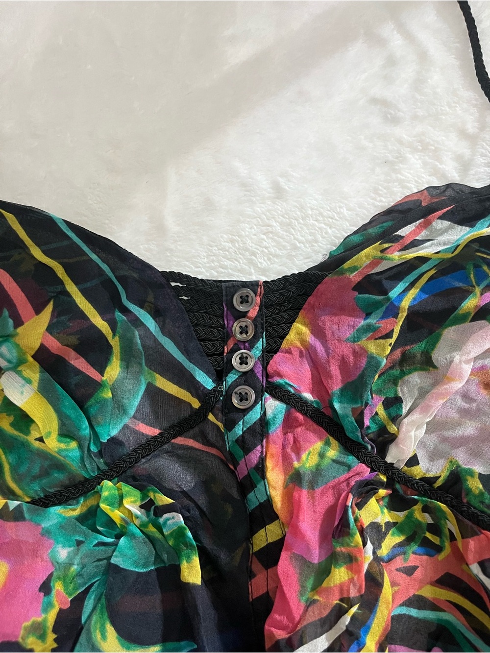 100% Silk Mini Dress Abstract Ark & Co Multicolor Ruffled Chiffon Whimsical Fun - Picture 5 of 16